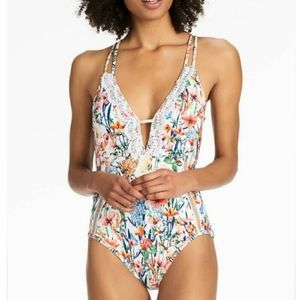 Lucky Brand Garden One Piece Swimwear Sz Large